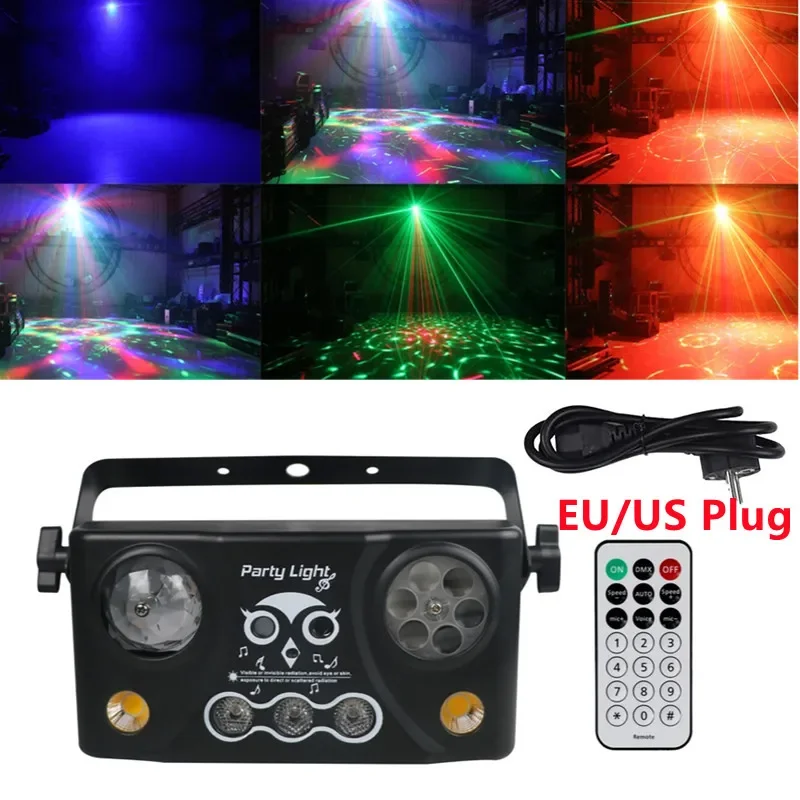 

5 in1 Stage Disco Effect Lamp Magic Ball Laser Dyeing Pattern Strobe DJ Light with Remote Control Light for Bar Hotels Stages