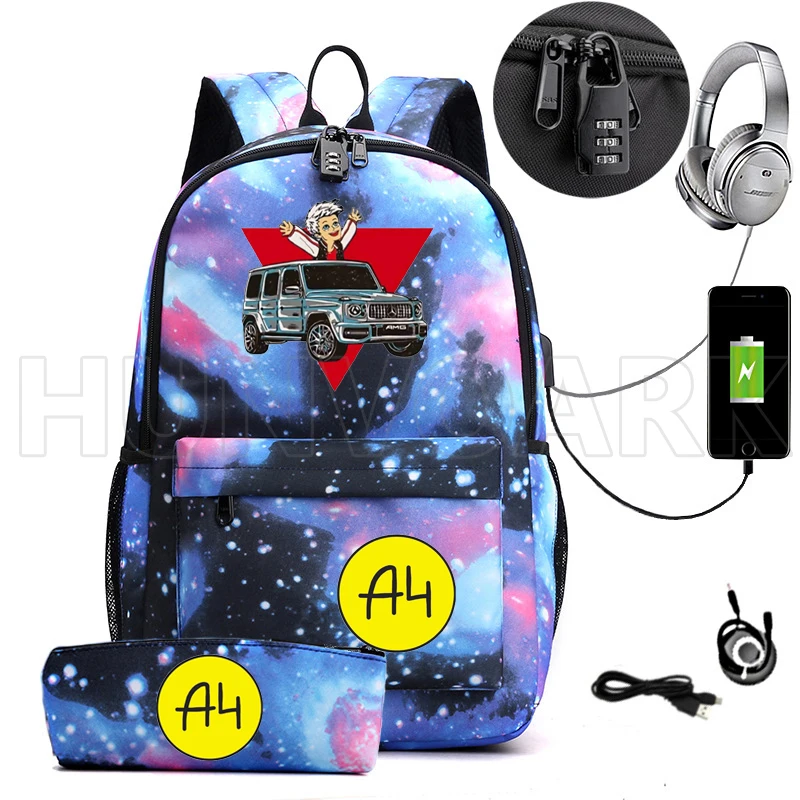 А4 мерч рюкзак 2Pcs Carga USB Estudante Da Escola Da Lona Mochila Anti-Roubo Mochila para Meninos Das Meninas A4 Mochila Mochilas Das Mulheres Dos Homens