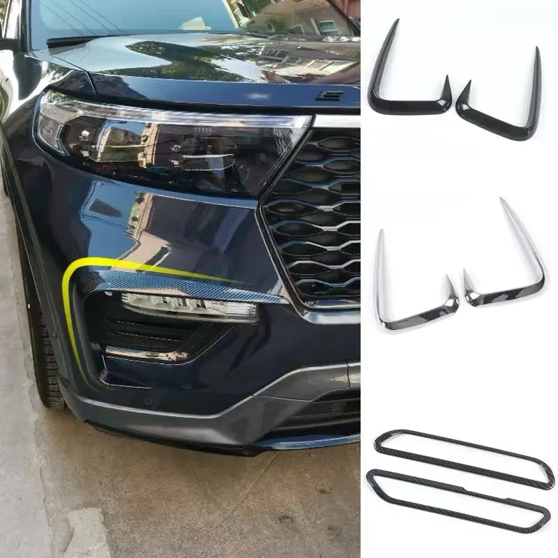 

ABS Chrome Carbon Fiber Black Gloss Front Fog Light Frame Cover Trim For Ford Explorer 2020 -2022 Exterior Accessories