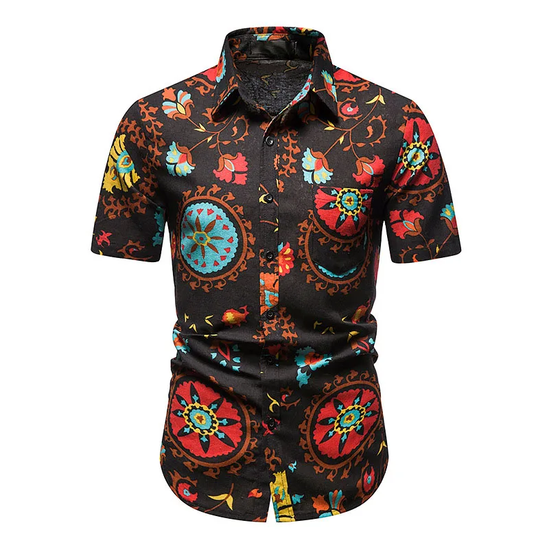 

Vintage Shirt Men Floral Print Hawaiian Shirt Men Beach Aloha Party Casual Holiday Short Sleeve Shirts Male Camisa Hawaiana 3XL