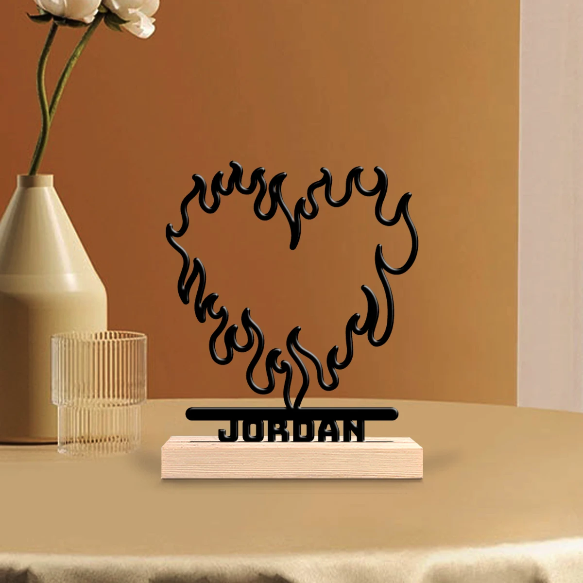 1pc Customizable Metal Desktop Ornaments Customizable Content With Wooden Base Desktop Decoration That Does Not Require Assembly