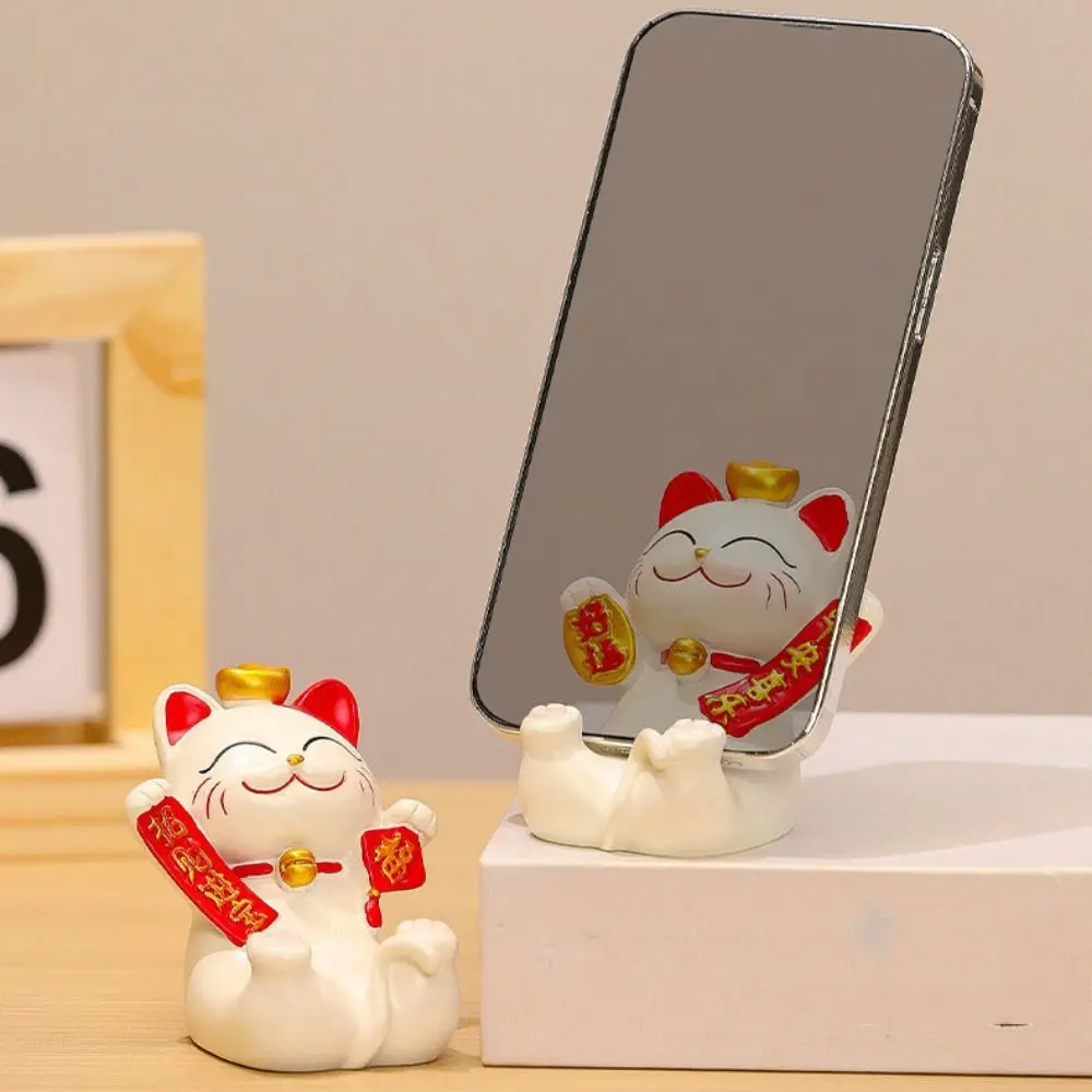 

Статуэтка, миниатюрные предметы, держатель для телефона Lucky Cat, китайский стиль, изысканная подставка для мобильного телефона с животными, изделия из смолы, реалистичные