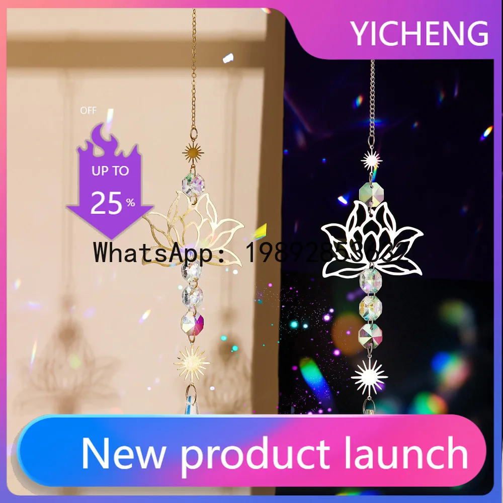 

FL Metal Lotus Crystal Wind Chimes Hot Sale Sunshine Catcher Wall Garden Hanging