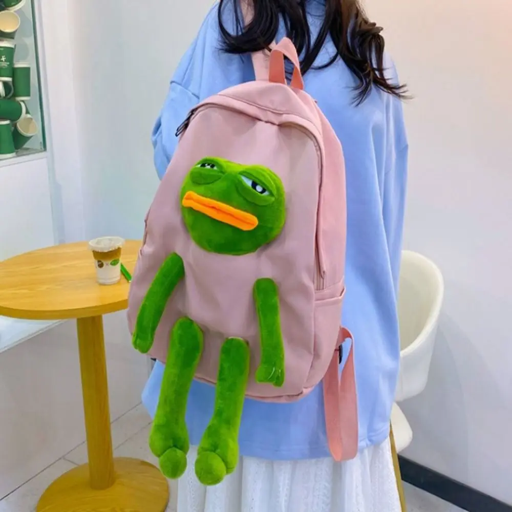 New Canvas Laptop Backpack Durable Cute Cartoon Schoolbag Sad Frog Large Capacity School Backpack