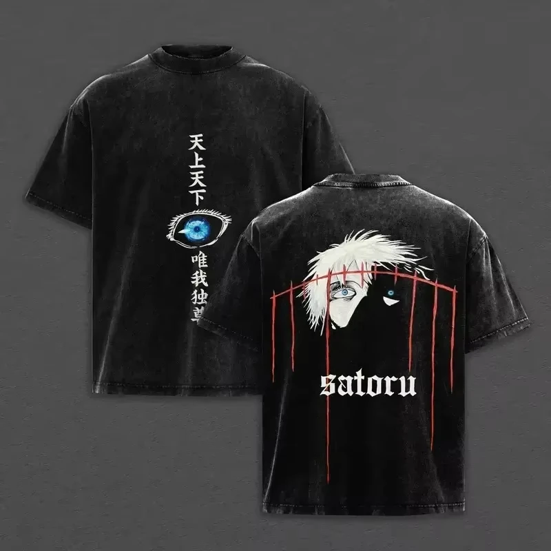 2026 Anime Jujutsu Kaisen Bedrucktes T-Shirt für Herren und Damen, gewaschenes T-Shirt, hochwertiges Vintage Baumwoll-T-Shirt, Harajuku Y2K Oberteile