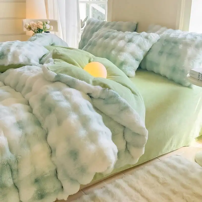 New Class A Charming Bubble Rabbit Plush Fleece Duvet Cover - Extra Soft Cozy Thicken Warm Autumn Winter Skin Friendly Bedding