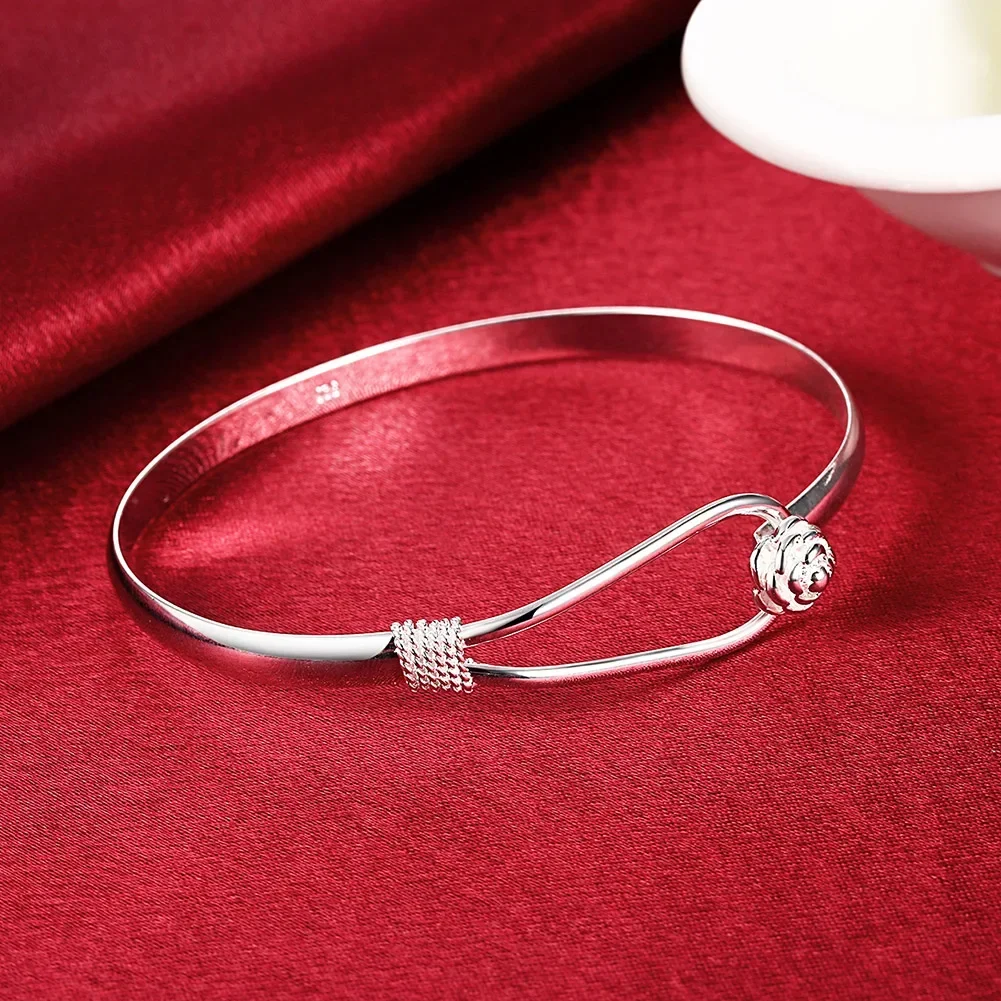 

925 Sterling Silver fine elegant flower cuff bangle Bracelets for Women adjustable Fashion Party hot Gifts Girl student Jewelry