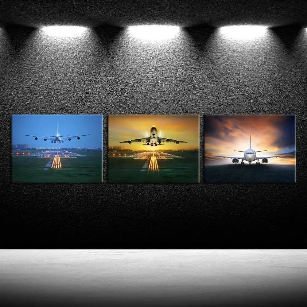 Airplane Take Off Aircraft 3 Pcs Mural Posters Wall Print Art Canvas Pictures Home Decor Paintings for Living Room Decoration