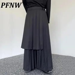 PFNW Pleated Men's Wide Leg Pants Casual Detachable Solid Color Elastic Waist Male Trousers Dark Style Spring New 2024 9C4159