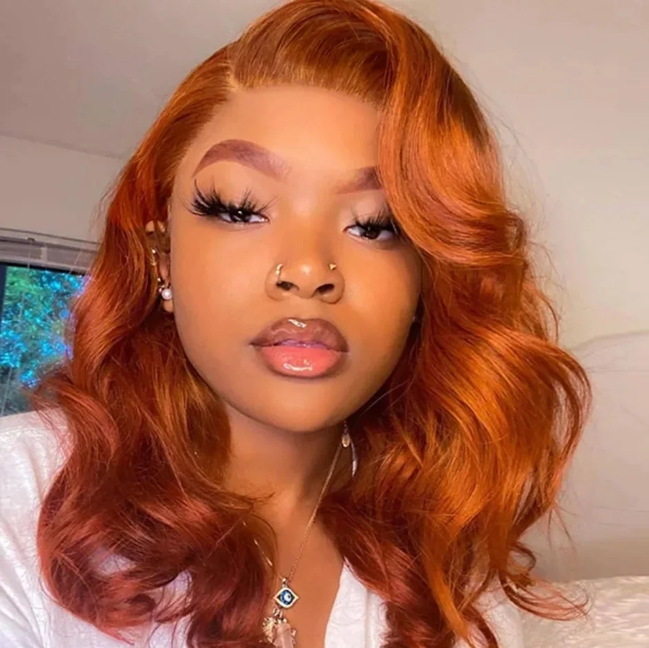 

Ginger Orange Color Wig Loose Wave Synthetic Hair Wig Glueless 13x4 Frontal Lace Wig