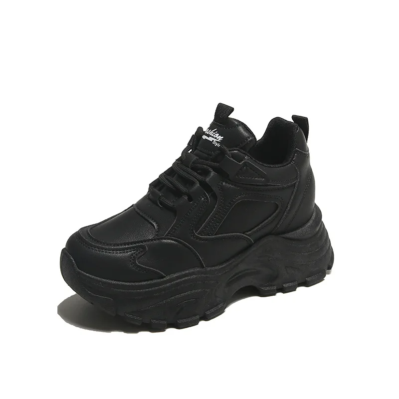 

Женские кожаные кроссовки на массивной платформе, увеличивающие рост на 8 см, с толстой подошвой, белые, вулканизированные, повседневные, спортивные