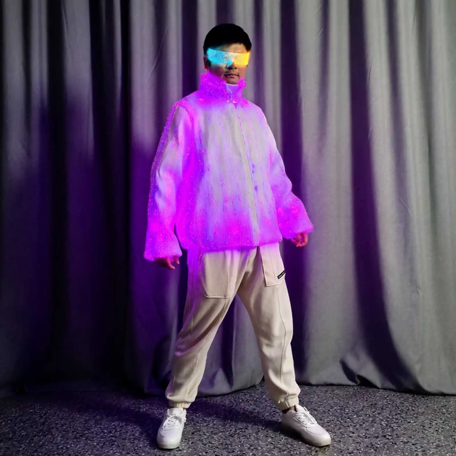 

Glowing Fiber Optic LED Clothing Men's Women's Performance Light up Cotton Jacket Men's Women's Glowing Outerwear