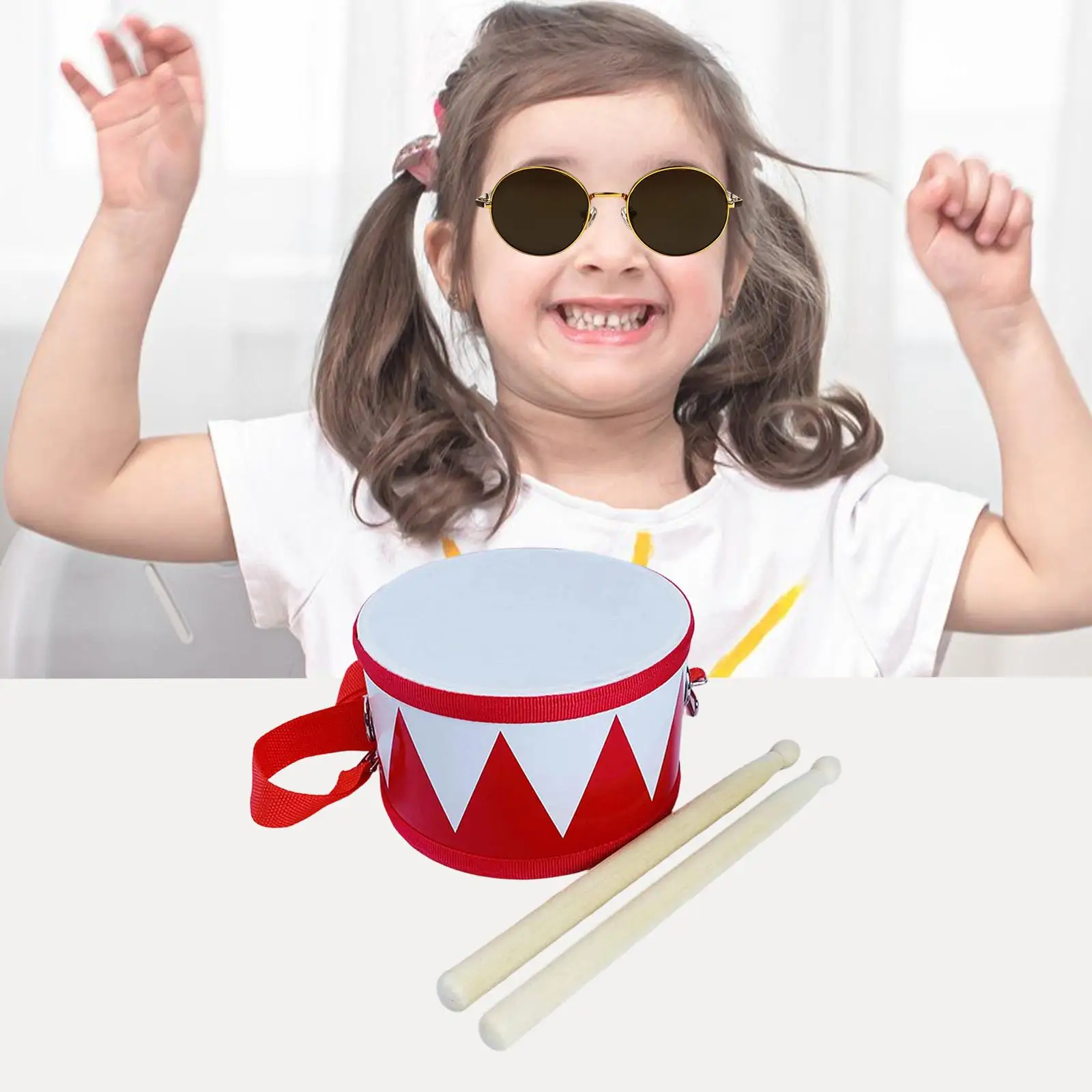 Drum Set, Musical Instrument, Hand Tambourine, Toy with Adjustable Strap, Hand Drum, Wooden Toy, Drum Set for Rhythm