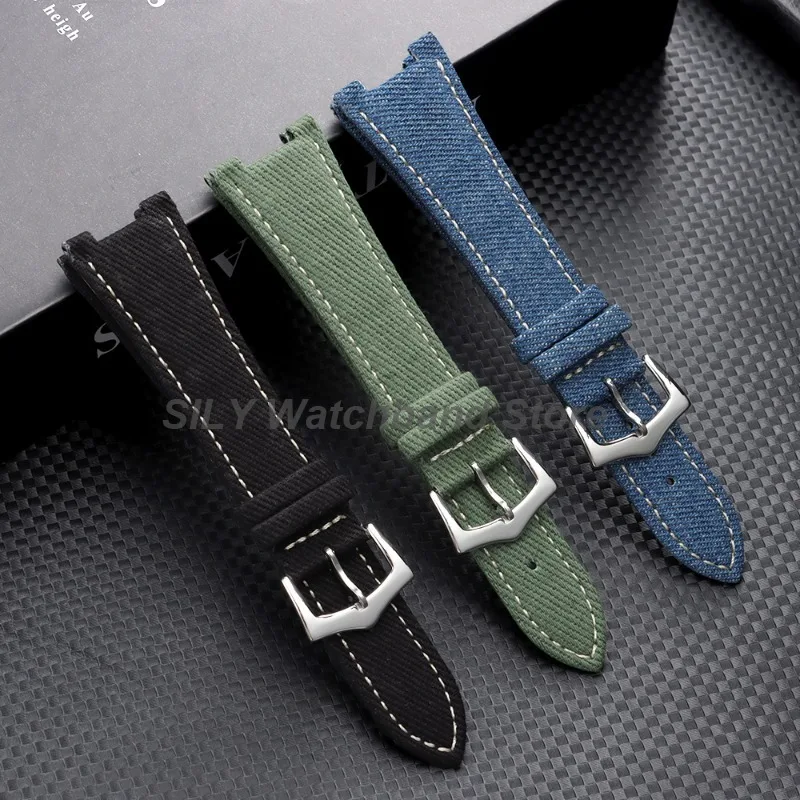 25mmx13mm Men Women Bracelet Nylon Leather Strap for Patek Philippe Nautilus Series 5711 5712 7010G Soft Vintage Denim WatchBand