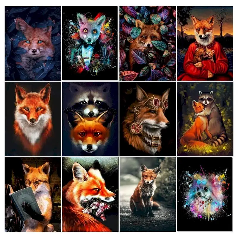 

RUOPOTY DIY Painting By Numbers Kit Fox Animals Handpainted Oil Painting Unique Gift For Home Decor Artwork Frameless 40x50cm