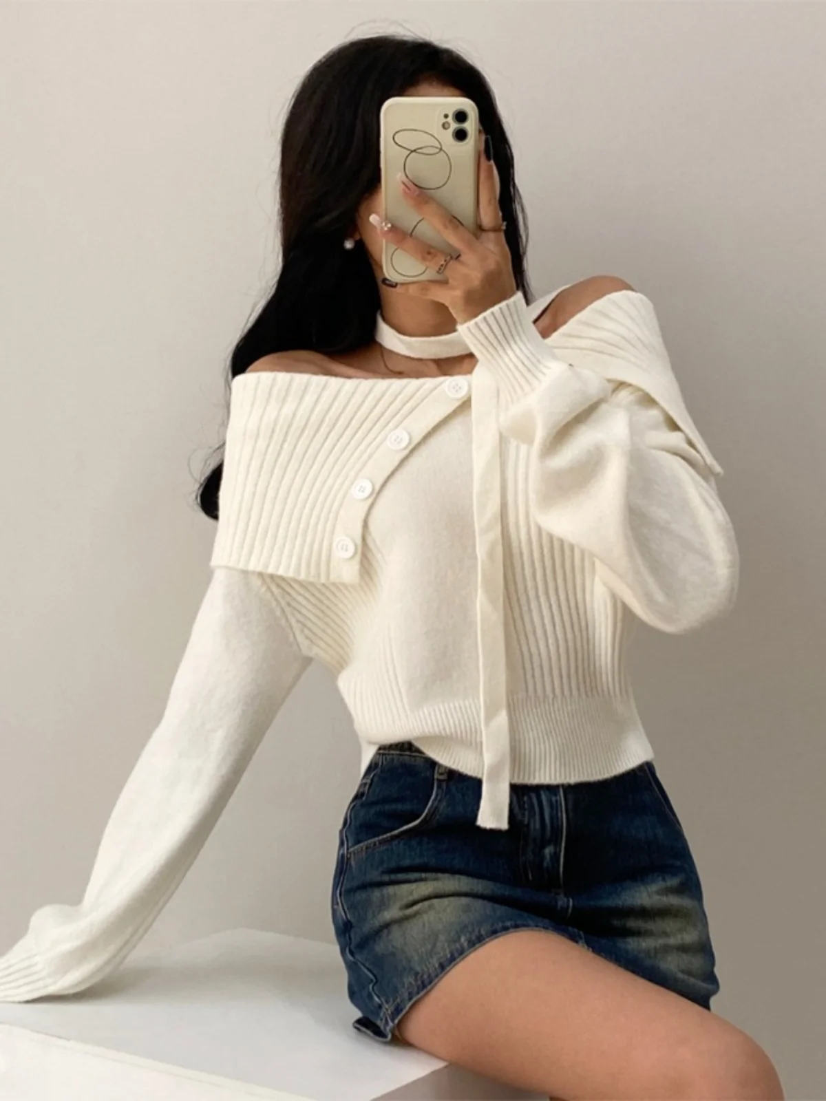 

Autumn Women's Loose Lantern Sve Sweater Large Collar Scarf ort Knitted Top Korean Sle Winter Commute Warmth