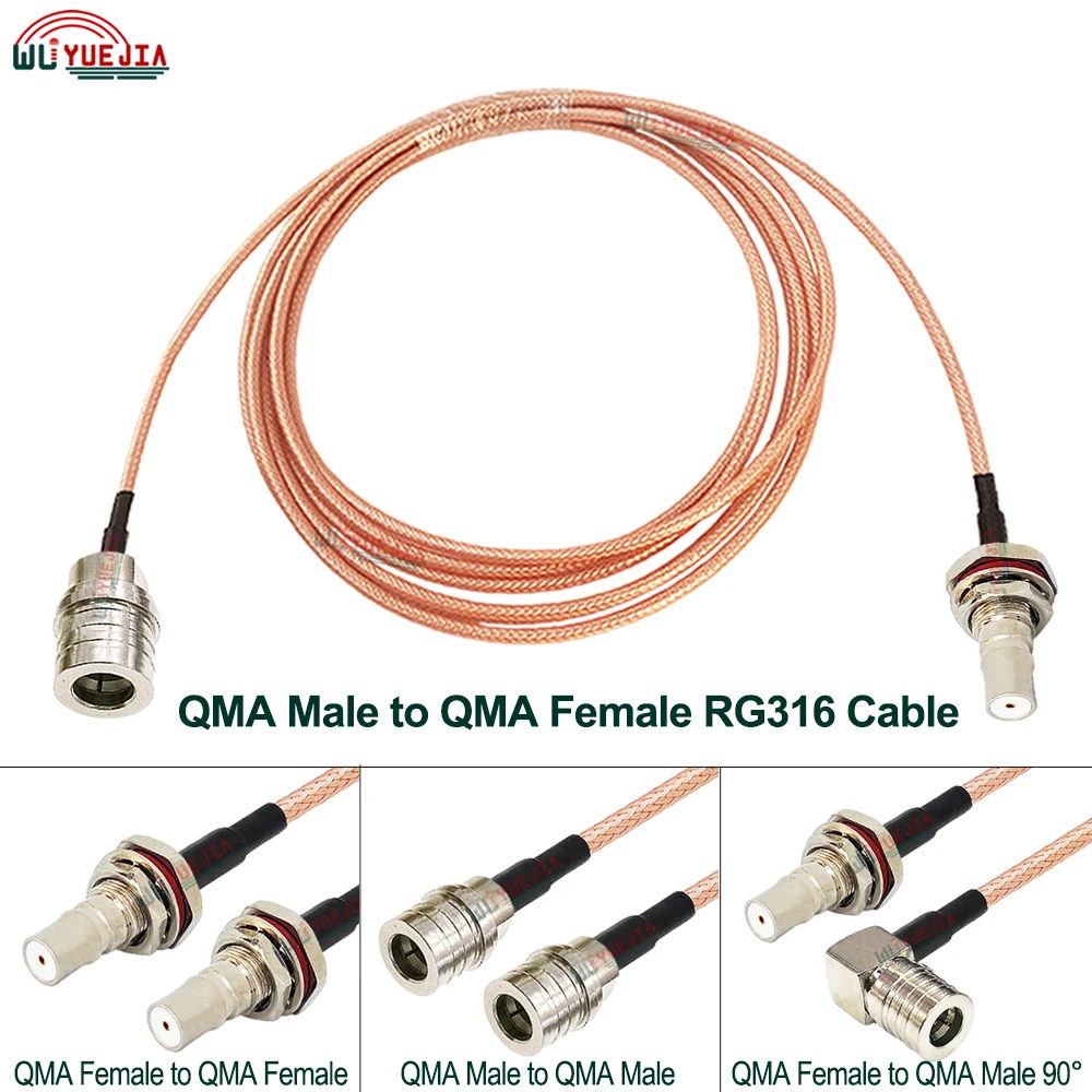 QMA Quick Plug RG-316 Cable Bulkhead QMA Femae to QMA Male Right Angle Adapter Waterproof QMA Connector 50-1.5 RF Coaxial Cable