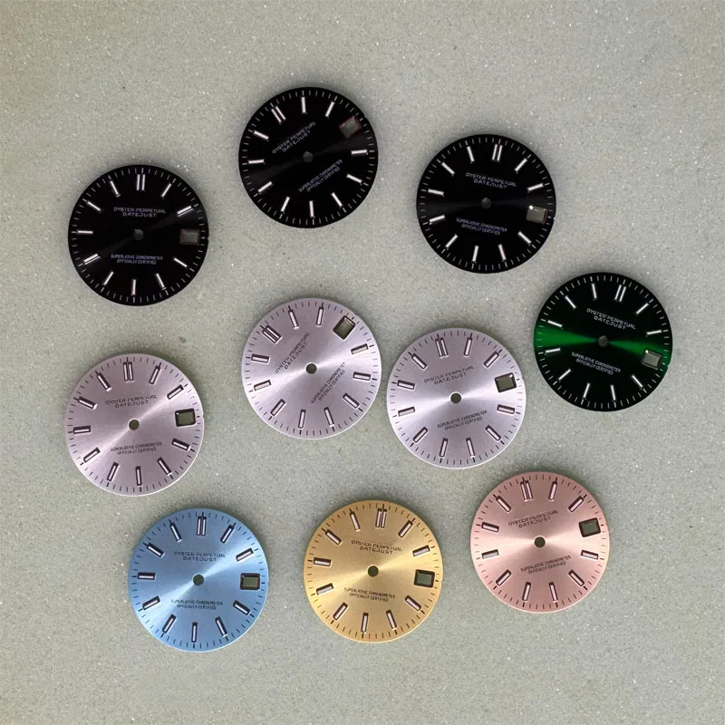 

28.5mm Sunburst NH35 Purple Dial S Logo Accept OEM Custom Watch Face Green Luminous Mechanical Automatic Watch