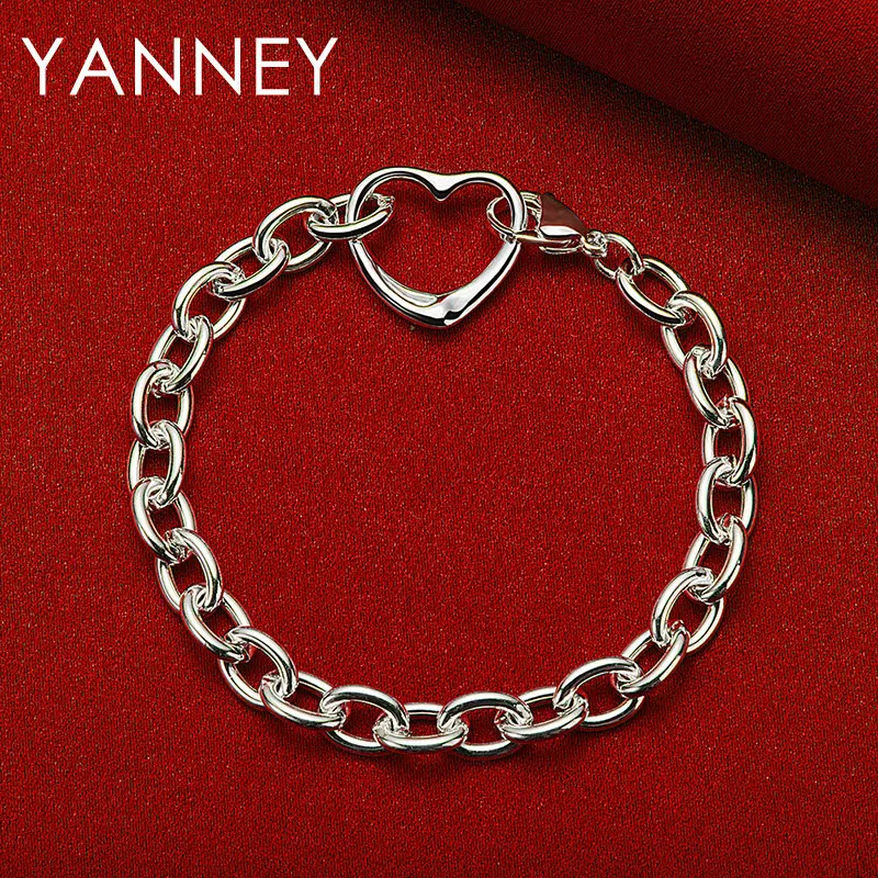 

Charm 925 Sterling Silver 8 Inches Romantic Heart Bracelet For Women Fashion Temperament Jewelry Wedding Party Girlfriend Gift