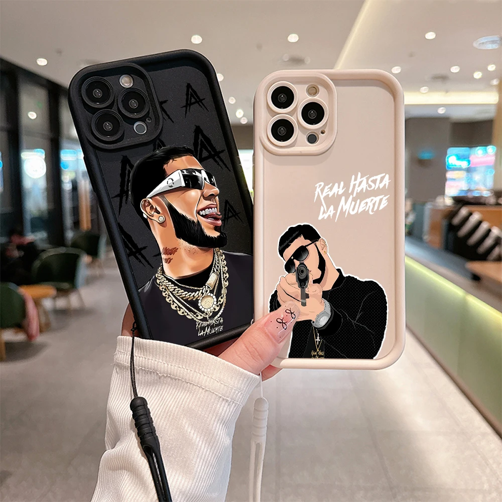 Fashion Hot Rapper Anuel AA Phone Case for IPhone 16 15 14 13 Pro Max Mini XR XS X 7 8 Plus Soft TPU Back Cover With Hand Strap