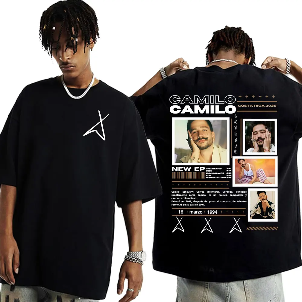 

Singer Camilo Costa Rica Tour 2025 Summer Merch 100% Cotton Printing T Shirts Fashion Hip Hop T Shirt Men Crewneck Casual Y2K