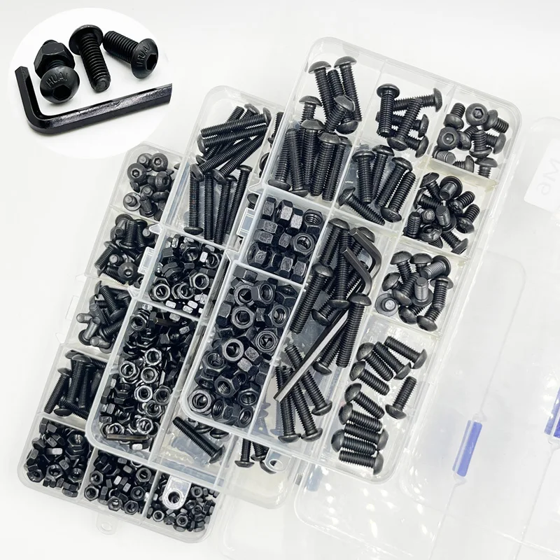 M2 M3 M4 M5 M6 Black Grade 10.9 Hexagon Hex Socket Head Button Allen Bolt Screw and Nut Set Carbon Steel Allen Round Head Screw