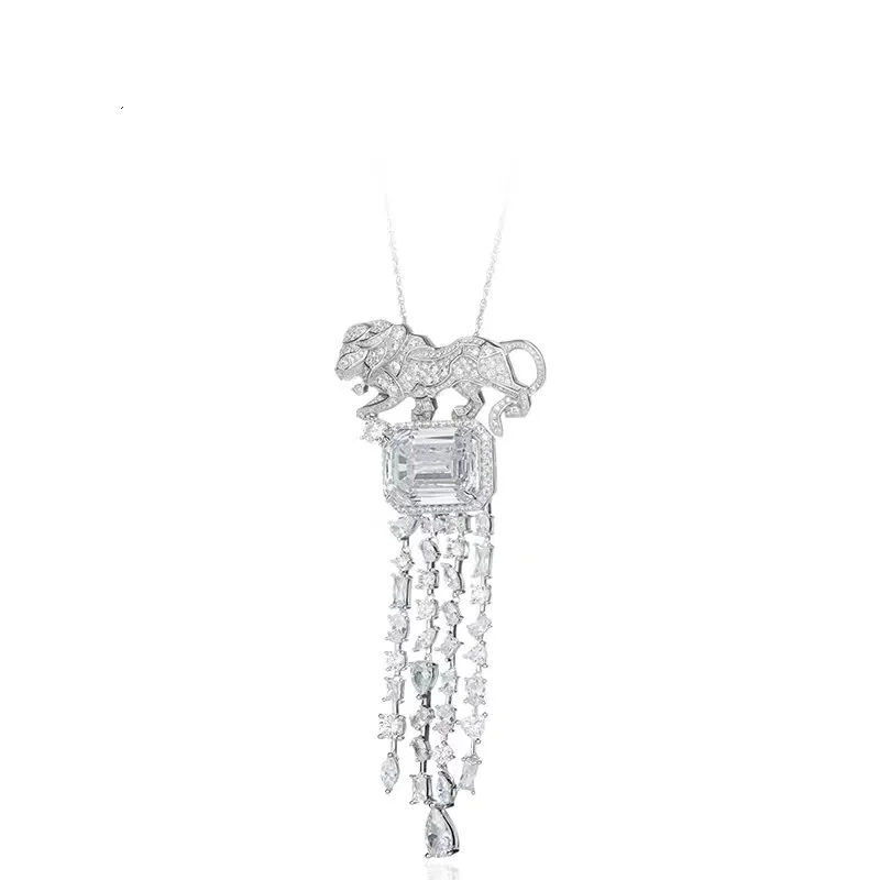 

ZOCA High Quality 925 Sterling Silver Animal Lion Tassel Diamond Pendant Necklace For Men Women Party Wedding Jewelry