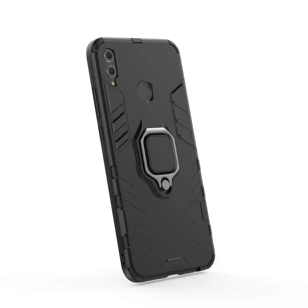 Caso de silicone à prova de choque para huawei honra 8x, pc duro e duro, armadura de luxo, com suporte do anel do metal