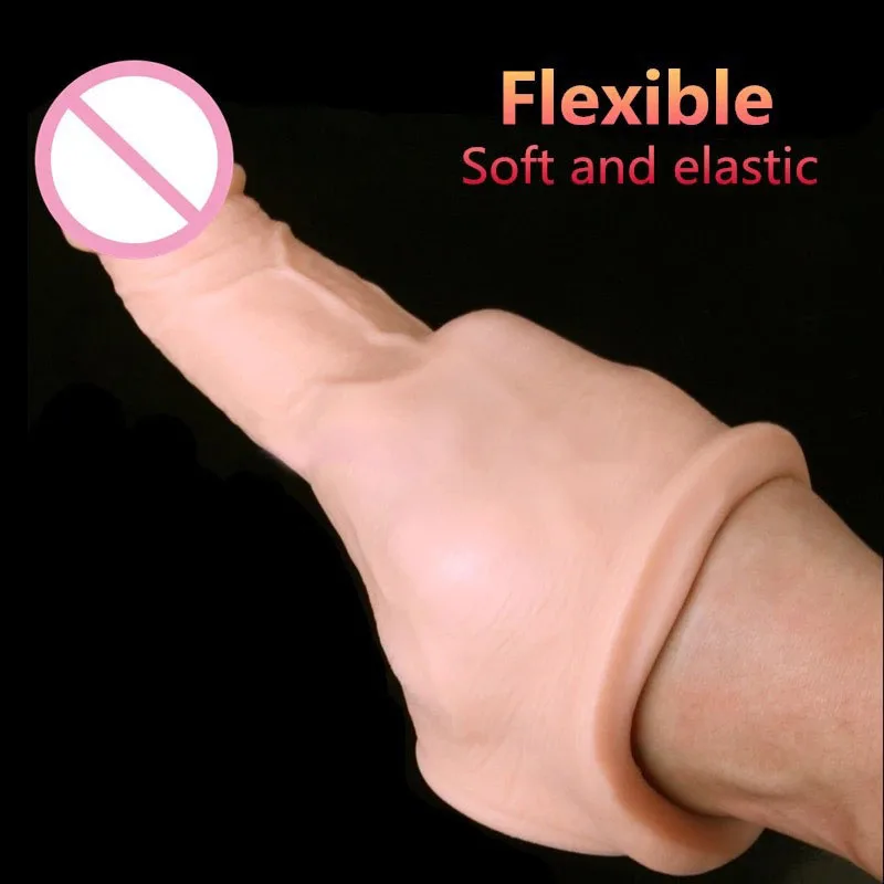 

Realistic Penis Sleeve Penis Enlargement Extender Delayed Ejaculation Condom Couple Sex Toys Reusable Penis Sleeve Sex Shop 18+