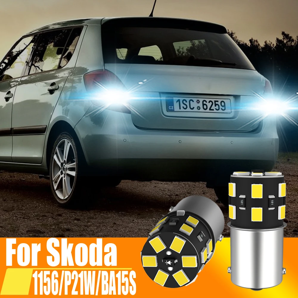 Luz LED de marcha atrás para coche, Bombilla antiniebla trasera blanca de 12v para Skoda Octavia 2 3 Fabia Yeti Superb, 1156, 7506, BA15S, R5W,