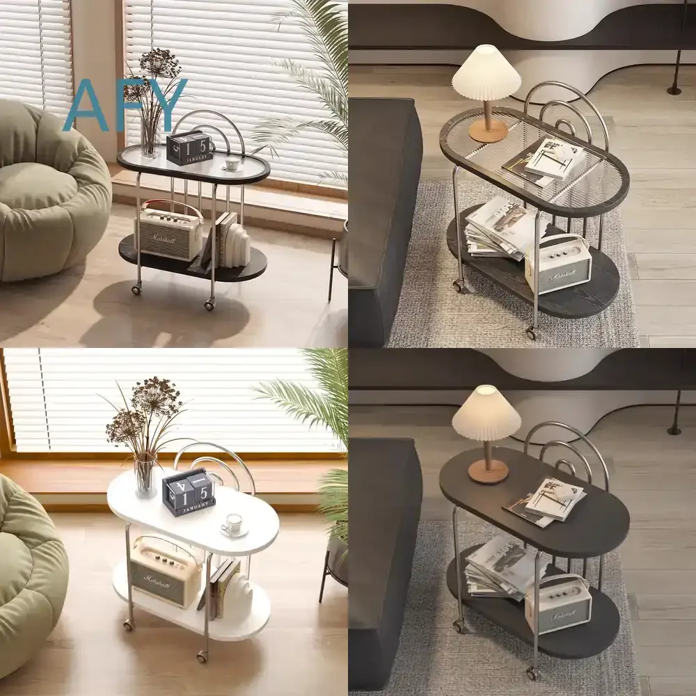 Luxury Style Movable Side Table with Wheels for Sofa Living Room Nordic Small Tea Table Trolley for Dining Room Sideboard