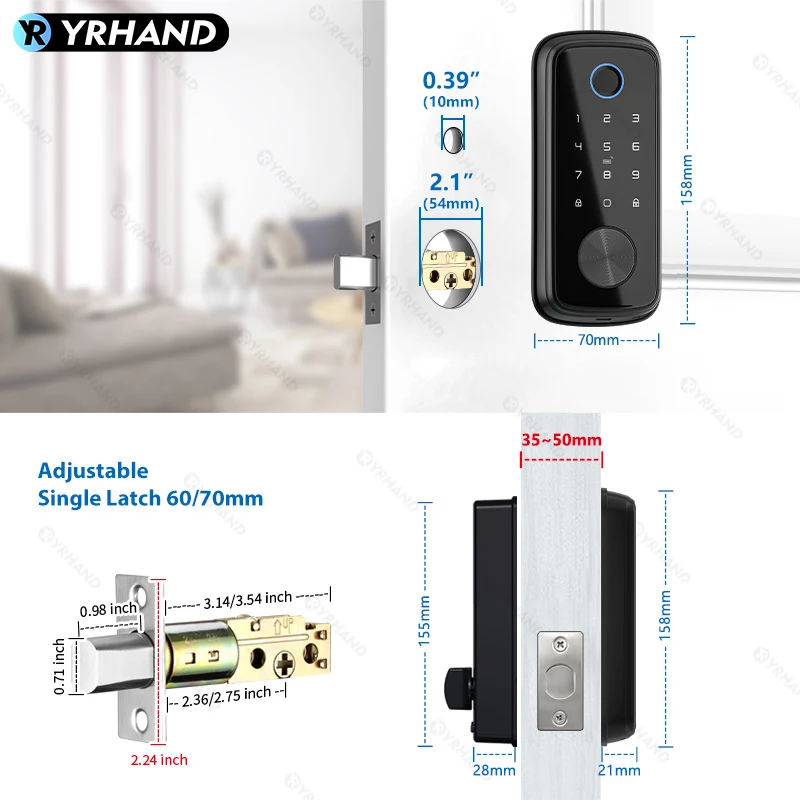 Imagem -05 - Tuya Zigbee Fechaduras Deadbolt Inteligentes para Porta da Frente Alexa Tuya App Impressão Digital Biométrica Keyless Entry Keypad