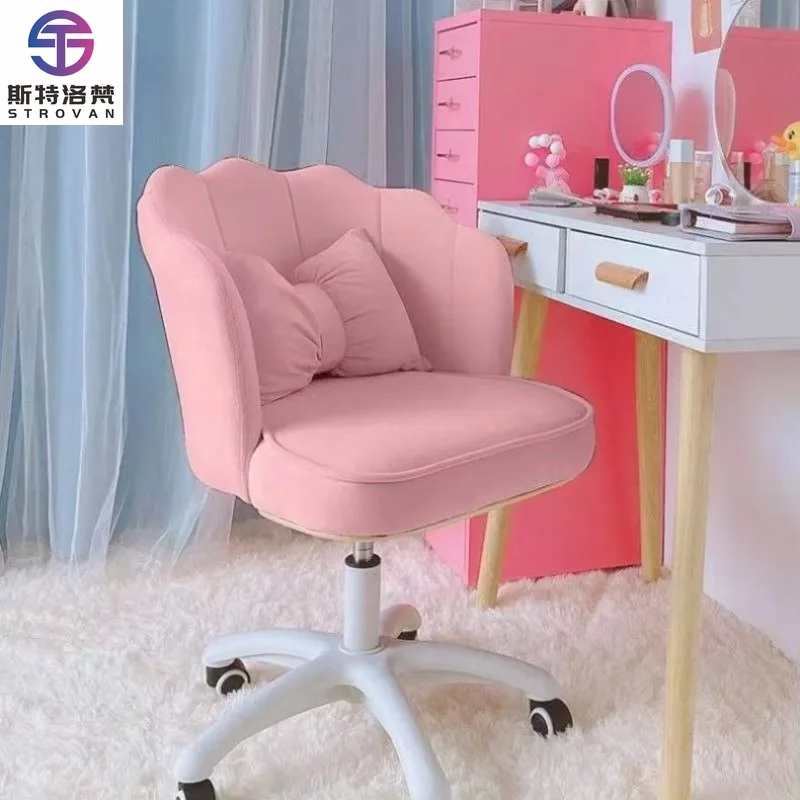 Light Luxury Modern Design Fabric Desk Chair Gold Nail Bedroom Dressing Stool Home Computer Chair Anchor Dressing Table Chair