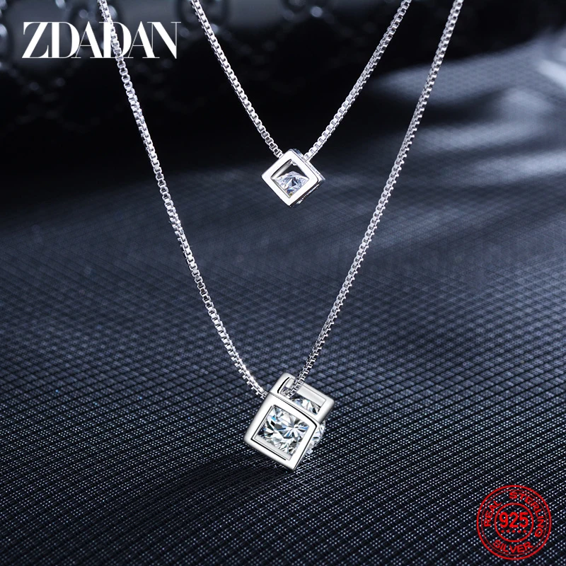 

ZDADAN 925 Silver 8mm Zircon Double Layers Necklaces Chain For Women Fashion Wedding Jewelry