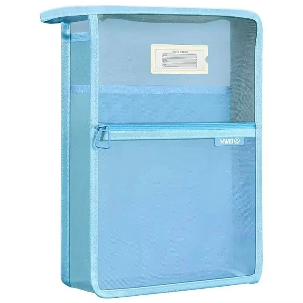 L Shaped Test Paper Storage Bag Thickened Mesh Wide Opening File Folder Bag with Double-sided Labels Zipper