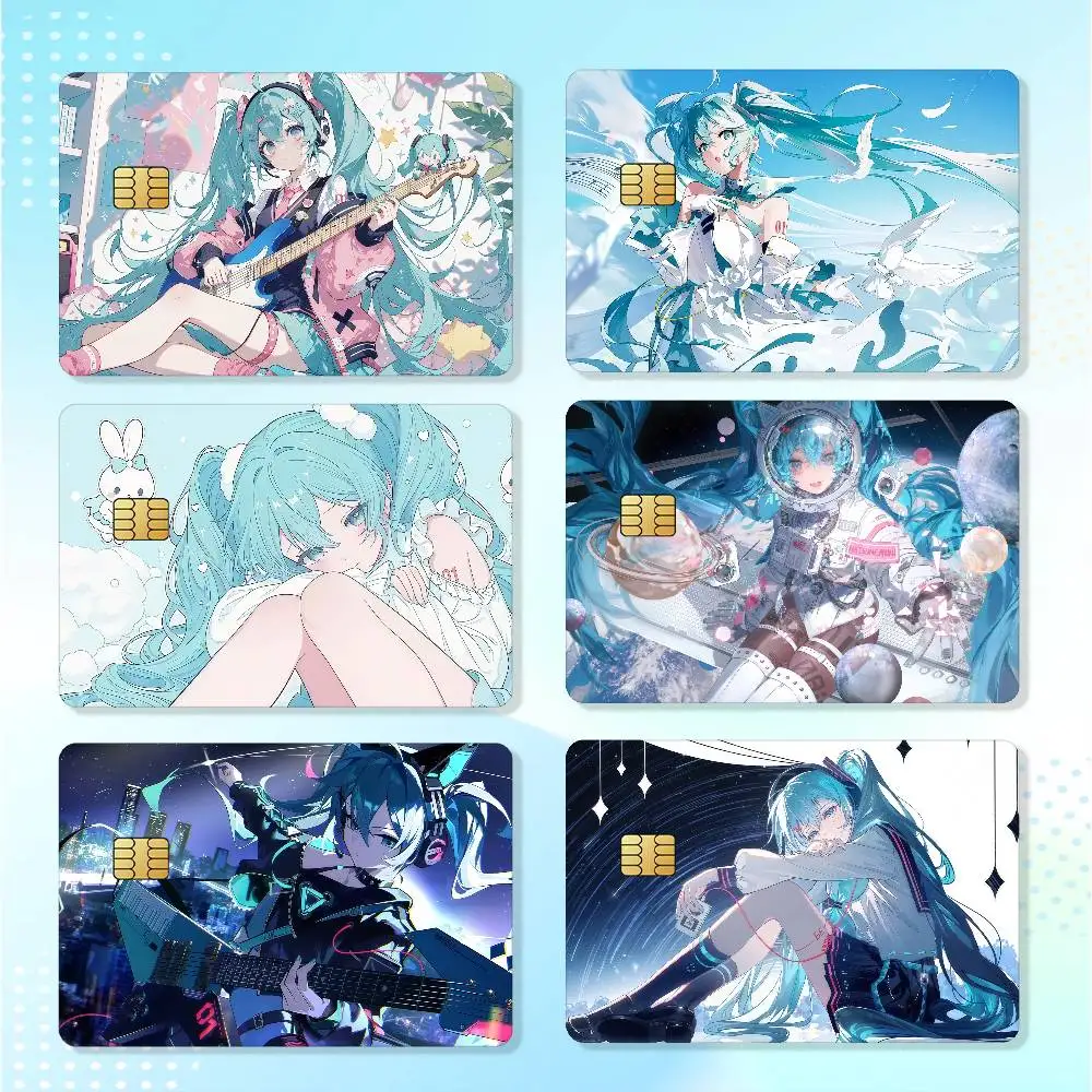 Cute Cartoon M-miku-u Virtual Singer Waterproof Card Stickers For Credit Cards Debit Cards And Transit Cards 4pcs