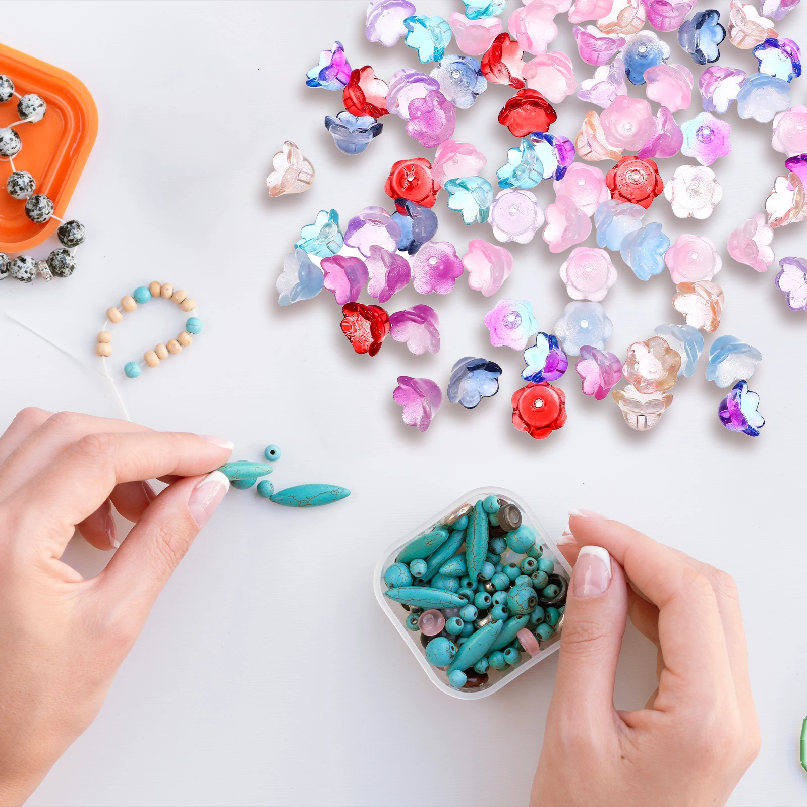 

100 Pcs Glass Flower Beads 12mm DIY Jewelry Making Crafts Decorative Charms Bracelet Accessories Clear Ornaments