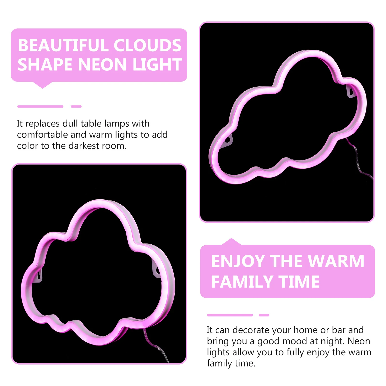 1Set LED Cloud Neon Light USB Dual Use Creative Atmosphere Lamp for Room Wall Hanging Party Festival Decoration