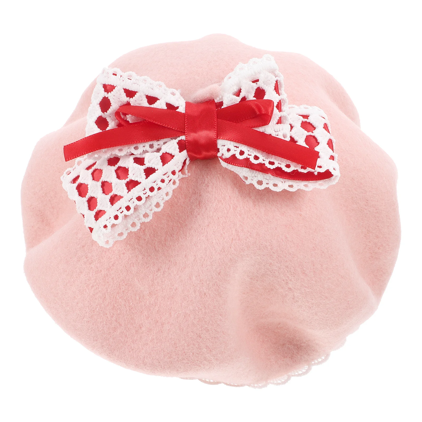 

Strawberry Bow Woolen Beret Soft Warm French Hat for Women Sweet Winter Artist Painter Cap French Beret Hats