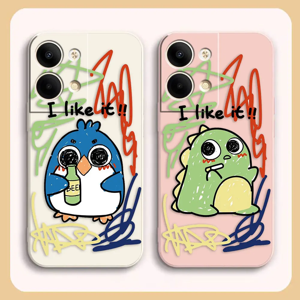 Phone Case For OPPO RENO 8 7 9 6 7SE 5 4 4SE 4 3 4G 5G PRO PLUS Colour Simple Liquid Case Funda Cqoue Shell Cute Dinosaur Chick