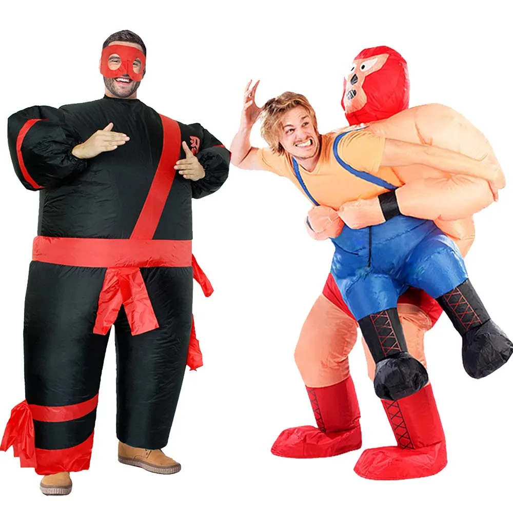 Nieuw opblaasbaar clownkostuum, grappig pak, mascotte Purim, Halloween en kerstfeest Cosplaykostuum voor volwassenen, met meerdere