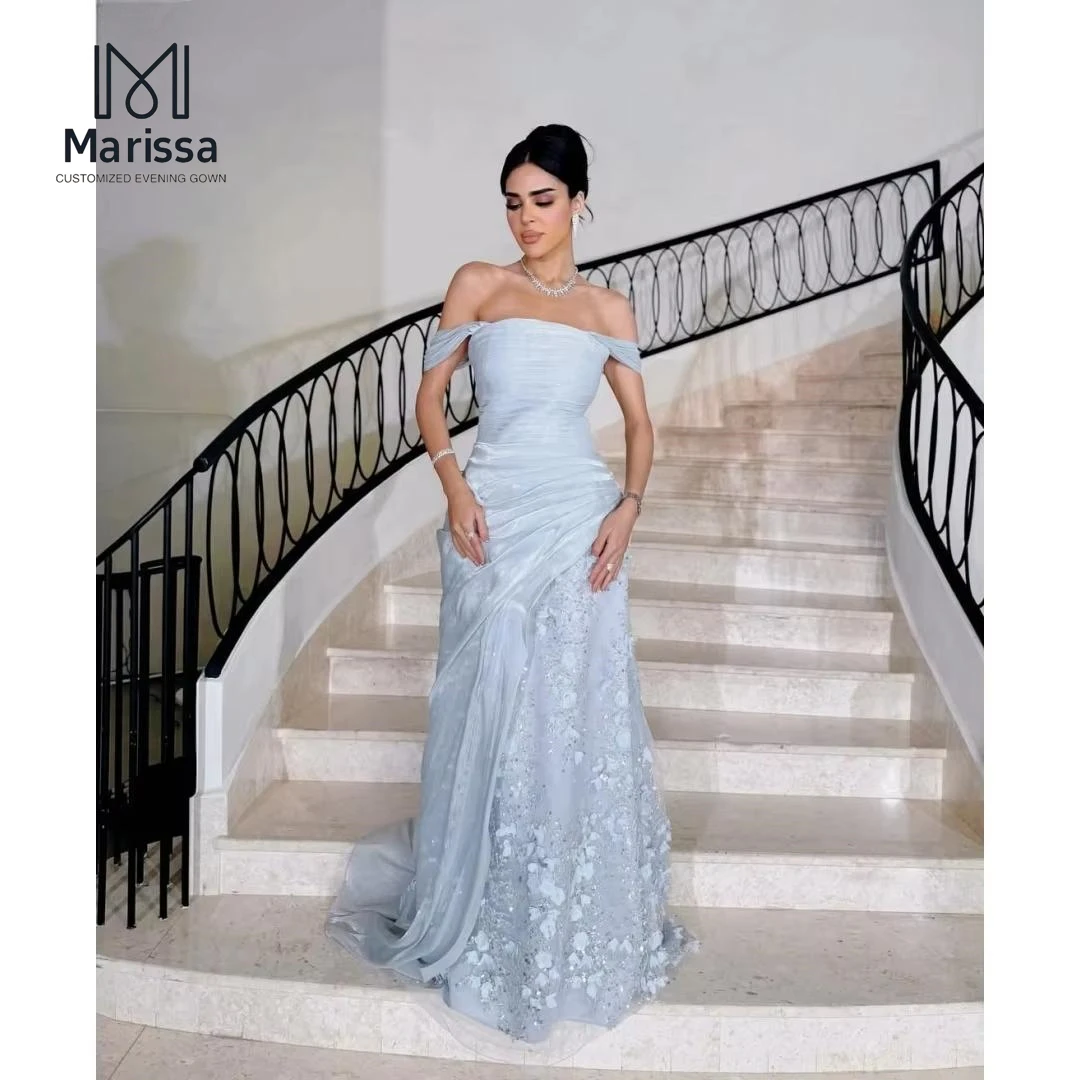 

Marissa Custom Made Evening Dresses Woman Elegant Dresses for Special Event Gala Dress A Line Satin Flowers Blue Prom Dress 2025