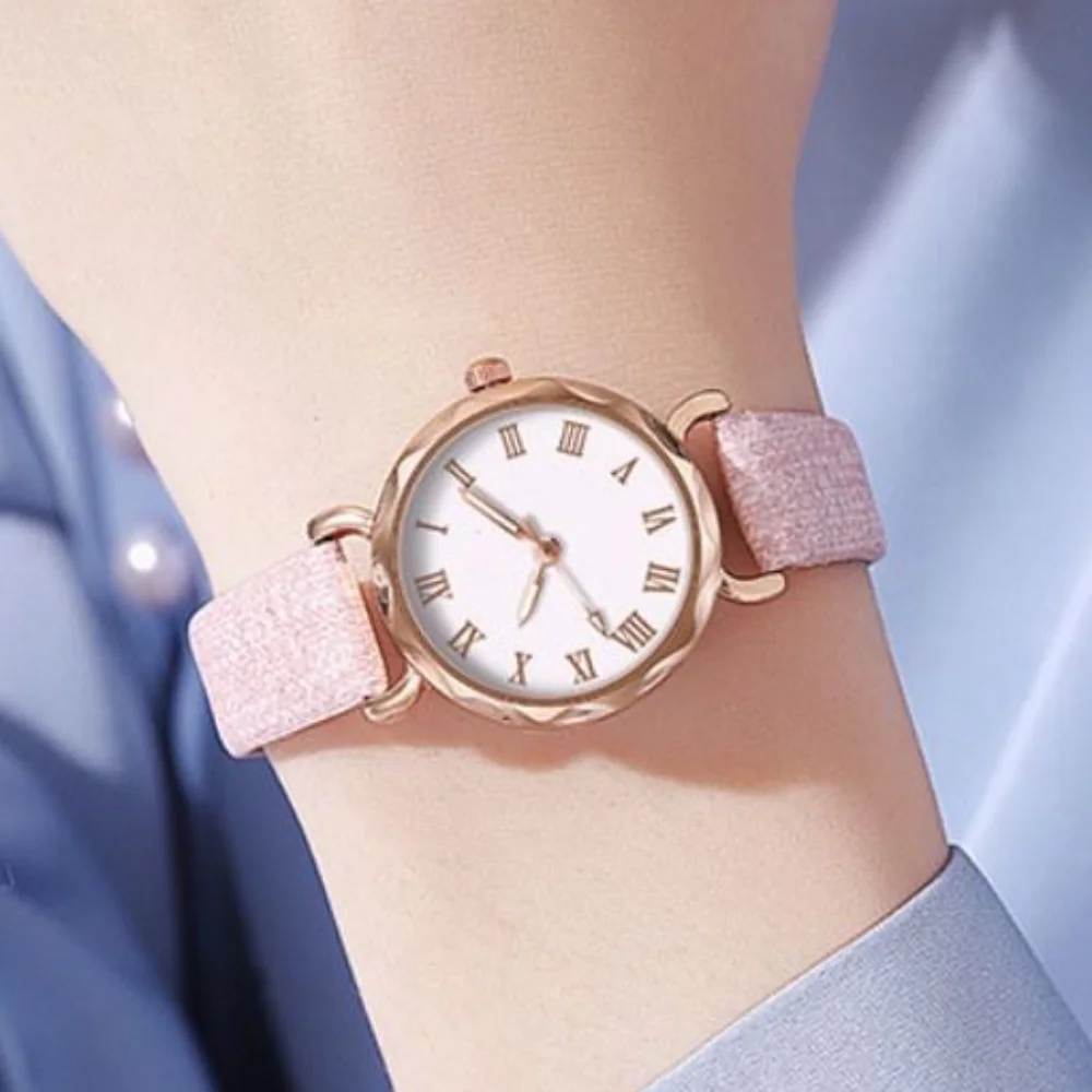 

Женские наручные часы Элегантные водонепроницаемые кварцевые часы с круглым циферблатом и регулируемым ремешком из искусственной кожи для студенческой повседневной носки