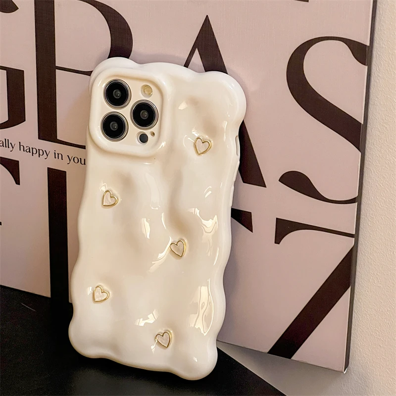 Cute 3D Solid Small Love Heart Phone Case for Women Soft Cover for Girl Protective Funda for iPhone 14 12 13 Pro Max 11