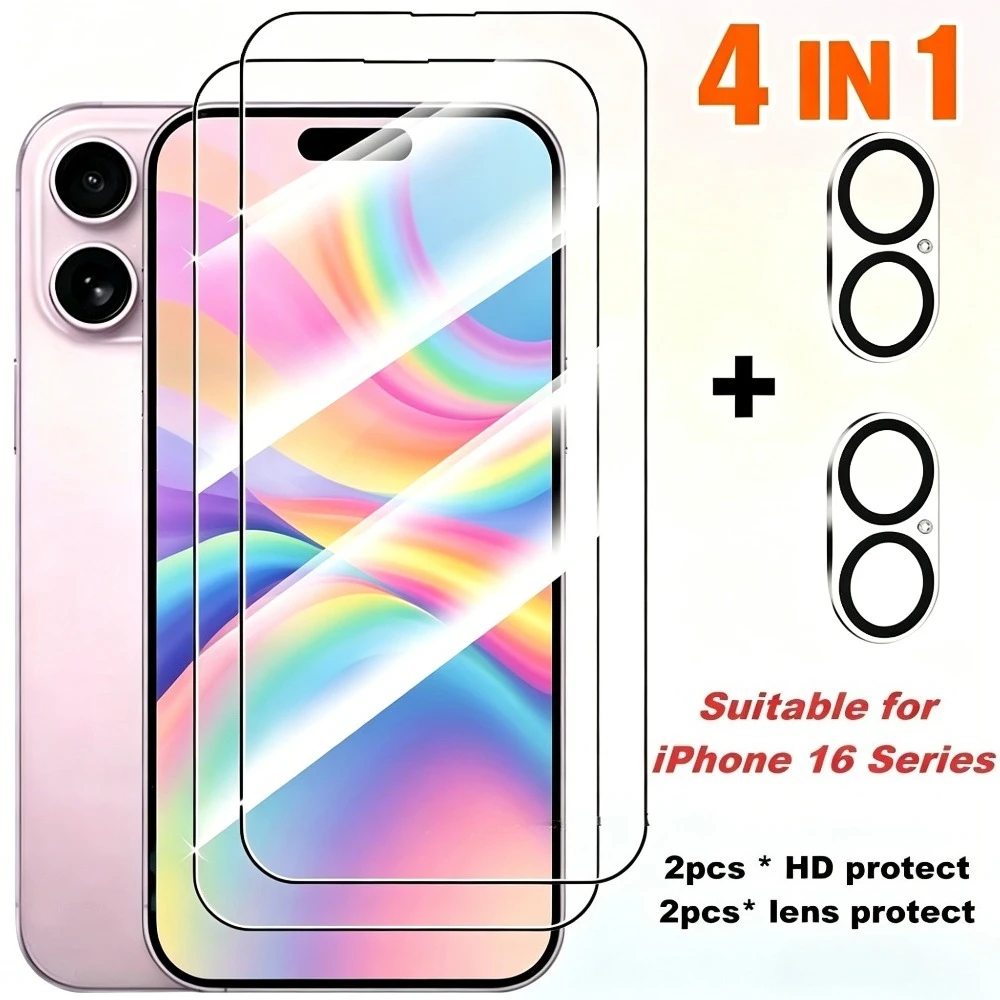 

4-in-1 Ultra Clear Screen Protector for iPhone 17 16 15 Pro Max 17e 16e Air Camera Lens Glass for iPhone 14 13 12 Pro 15 14 Plus