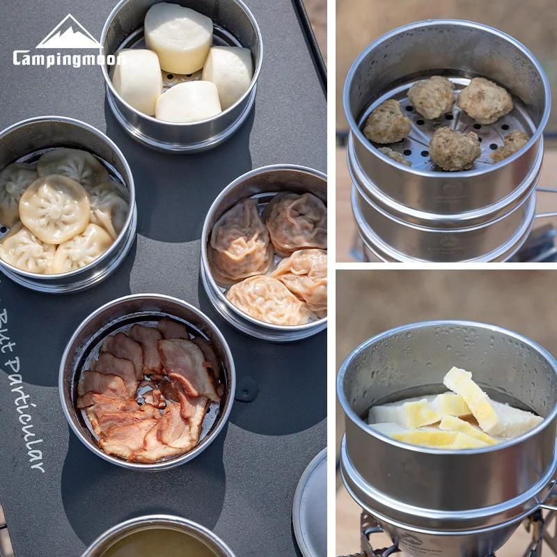 CAMPINGMOON S369 304 Stainless Steel Portable Camping Bowls Set 600ml with Handle Outdoor Dining Bowl Set