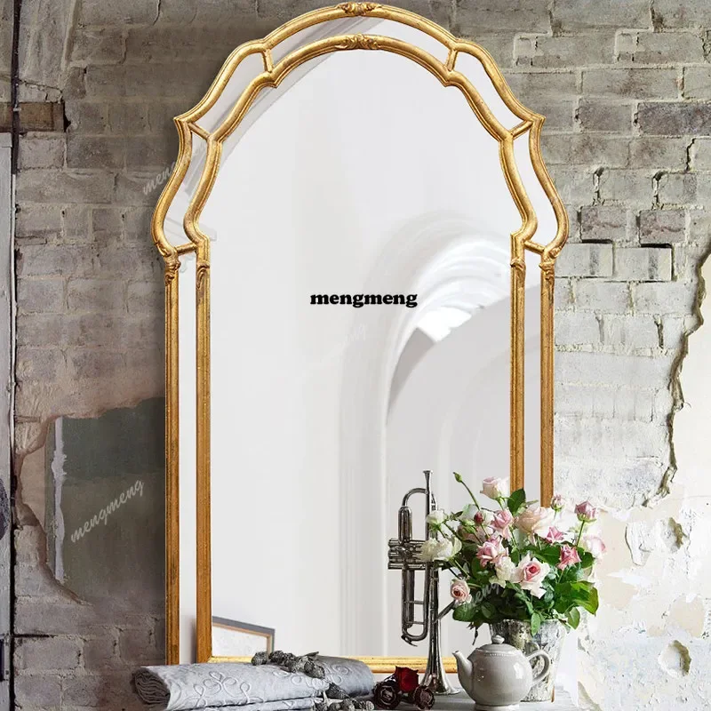 New design Bathroom makeup mirror wall mounted sink vanity mirror arch gold fireplace decorative mirror customization