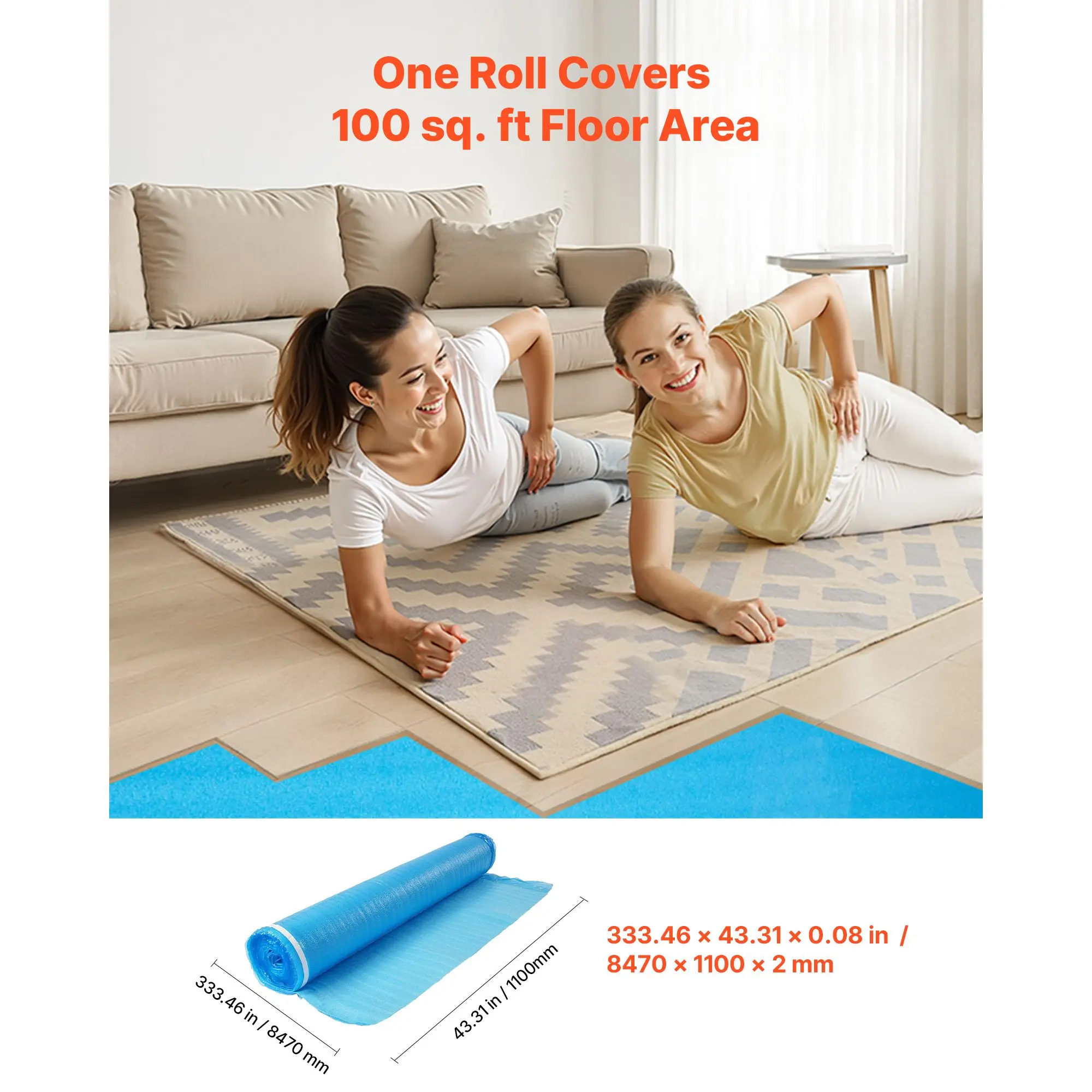 Base para Piso de 600 m² Alfombrilla de Aislamiento Acústico y Reducción de Ruido de Espuma EPE de Alta Resistencia, 3 en 1, 2 mm de Grosor, con Cinta y Barrera de Vapor, para Madera Laminada (6 Rollos x 100 m²) pies)