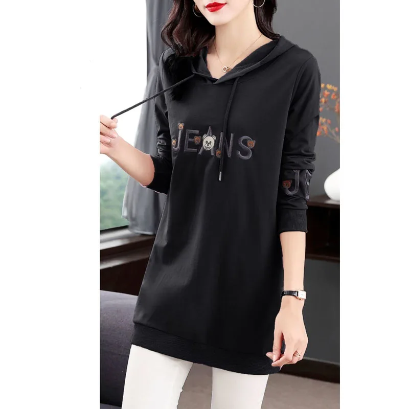 2023 Autumn Winter New Fashion Temperament Women\'s Clothing Letter Printing Solid Color Long Sleeve Versatile Commuter Hoodie