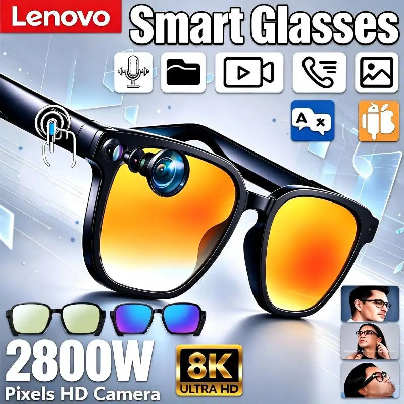 Lenovo Smart Glasses AI Translation Bluetooth Conversation Recording Listening To Music Smart Sport Sunglasses For Adults 2027